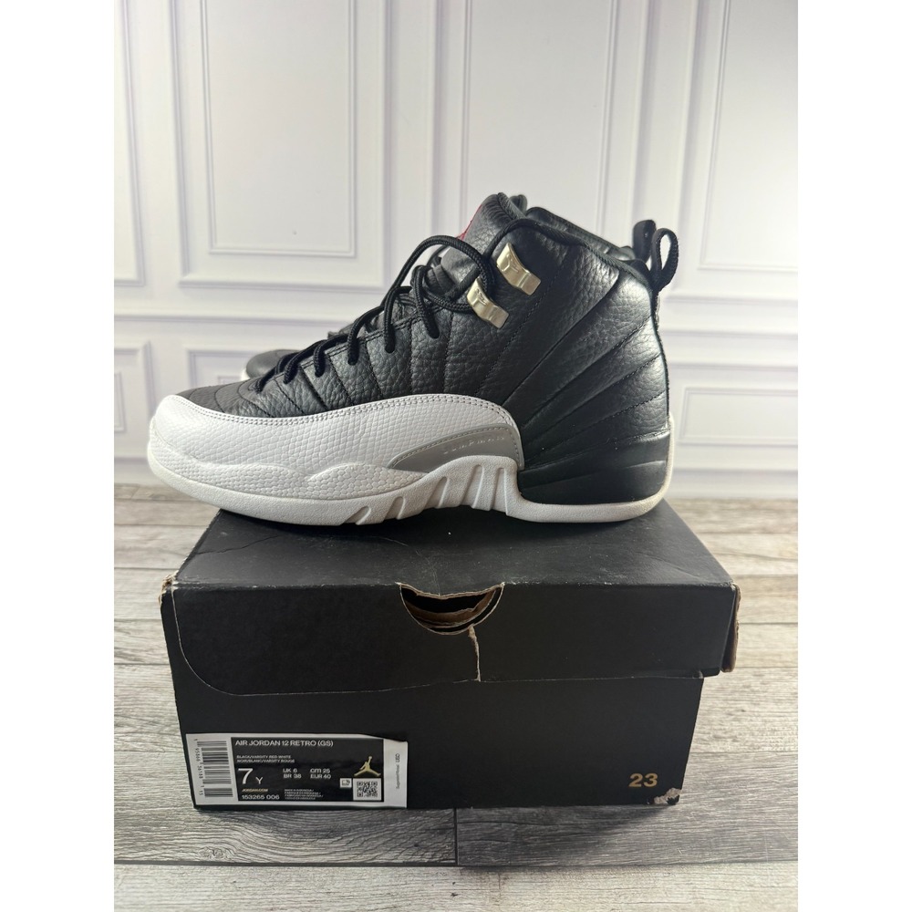 Air Jordan 12 Retro Playoffs 2022 GS Size 7Y Black Varsity Red 153265-006 OG Box